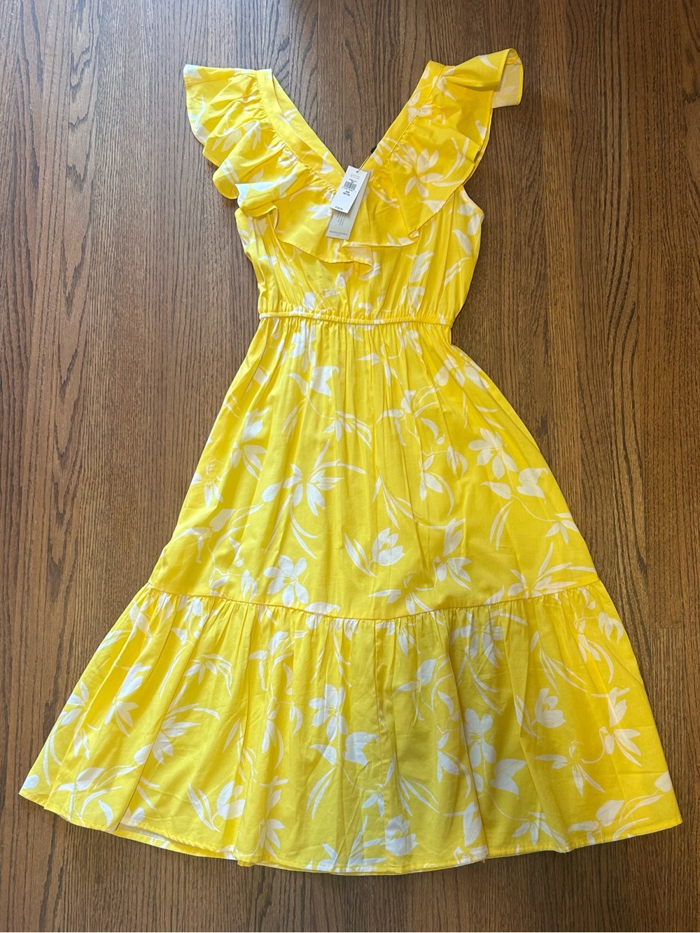 NWT Banana Republic Yellow Floral Ruffle Midi Dress XXS Petite